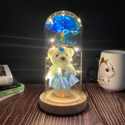 LED Glass Dome Faux Gold Foil Rose Eternal Flower