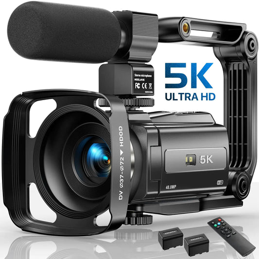 5K Video Camera Camcorder 48MP UHD Wifi IR Night Vision Vlogging Camera for YouTube 16X Digital Zoom Touch Screen Vlog Camera with External Microphone Lens Hood Stabilizer Remote 2 Batteries