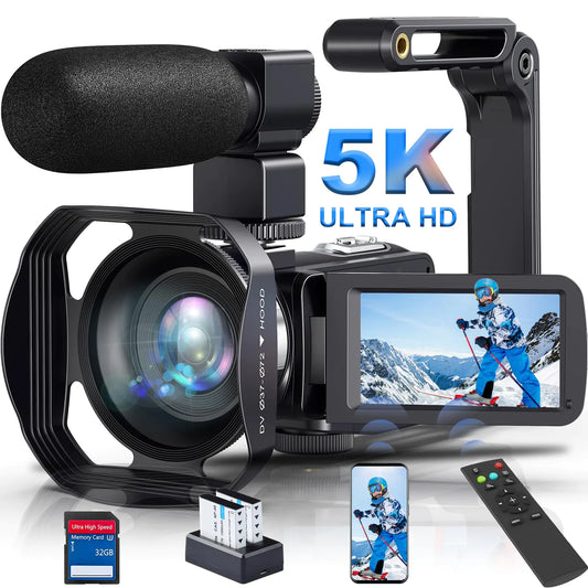 LOENTIR 5K Video Camera 64MP Camcorder IR Night Vision Vlogging Camera 18X Zoom WiFi Digital Camera for YouTube 3.0 Touch Screen Recorder Camera with 32GB SD Card Microphone 2.4G Remote Control