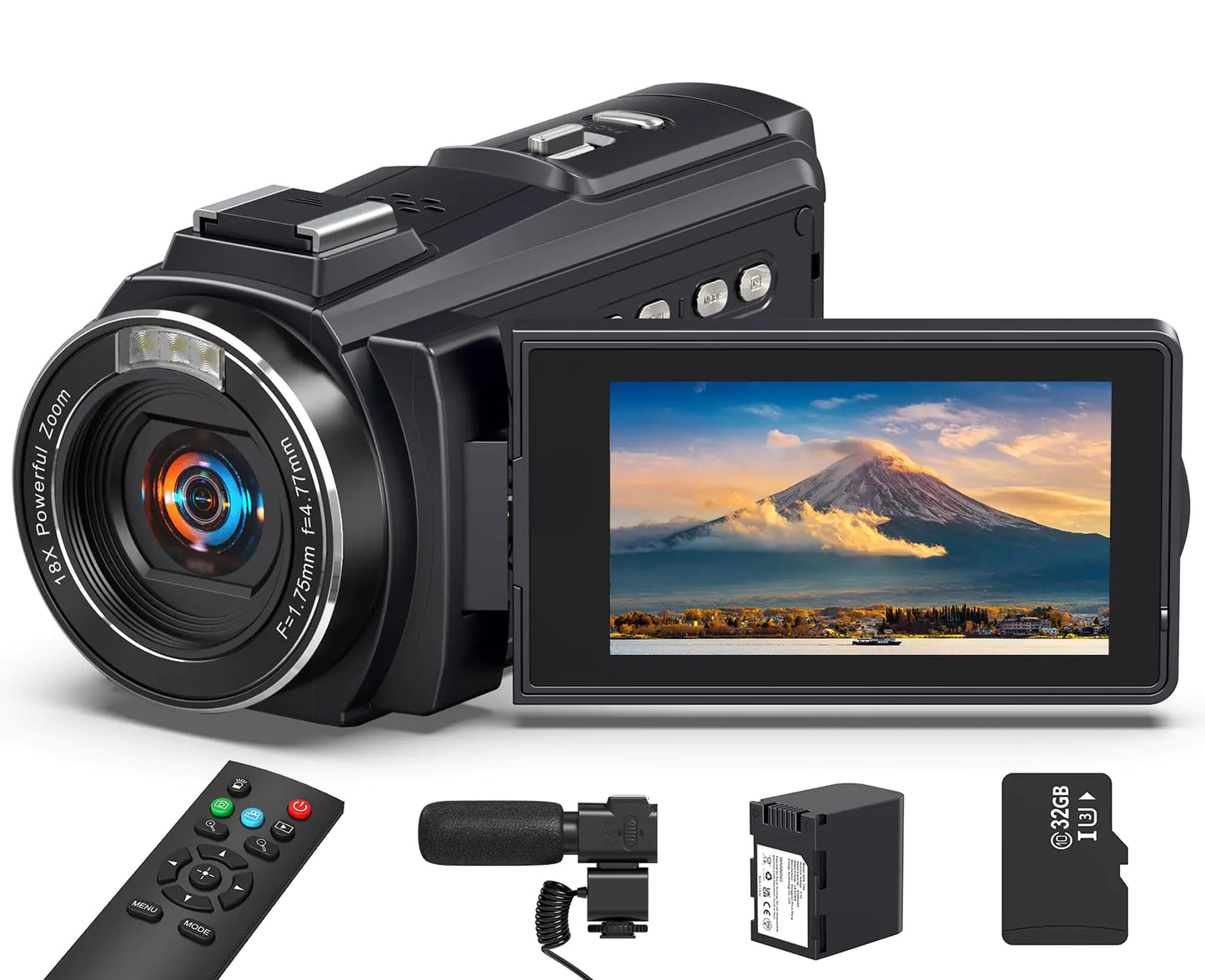 8K Video Camera 64MP Camcorder 18X Digital Zoom with IR Night Version Vlogging Camera for Youtube 3.0" IPS Touch Screen with one 4500mAh Battery 32GB TF Card Remote Control Mic and Adapter