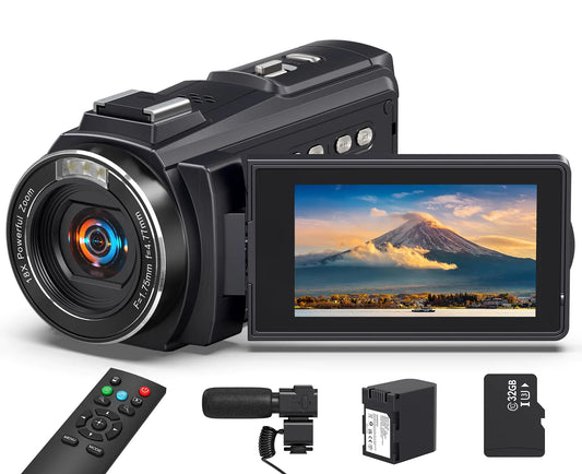 8K Video Camera 64MP Camcorder 18X Digital Zoom with IR Night Version Vlogging Camera for Youtube 3.0" IPS Touch Screen with one 4500mAh Battery 32GB TF Card Remote Control Mic and Adapter
