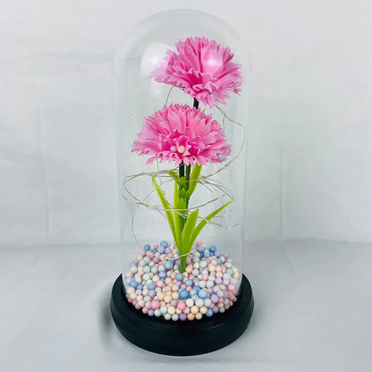 LED Glass Dome Faux Gold Foil Rose Eternal Flower